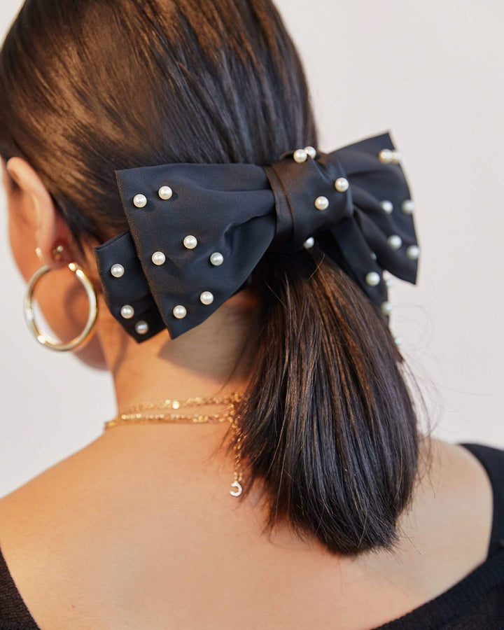 Black Oversized Bow W Pearls | Hair Accessories