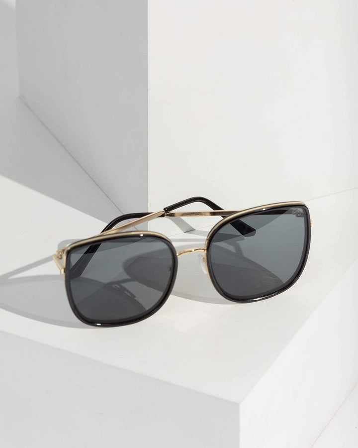 Colette by Colette Hayman Black Oversized Metal Detail Sunglasses