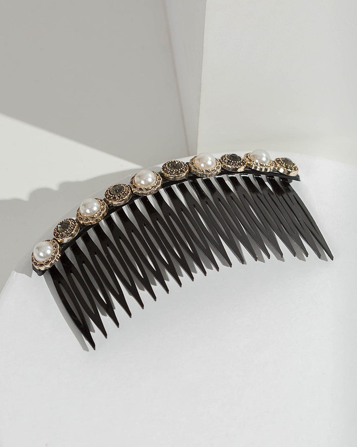 Colette by Colette Hayman Black Pearl And Crystal Detail Hair Comb