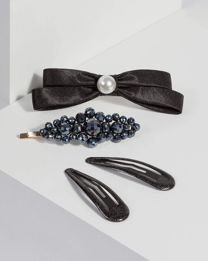 Black Pearl Bow with Clips | Hair Accessories