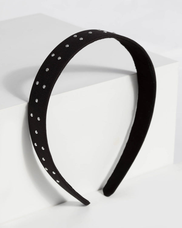 Black Plain Studded Headband | Hair Accessories