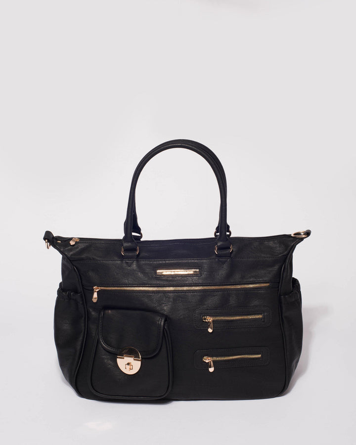 Black Pocket And Zip Baby Bag | Baby Bags