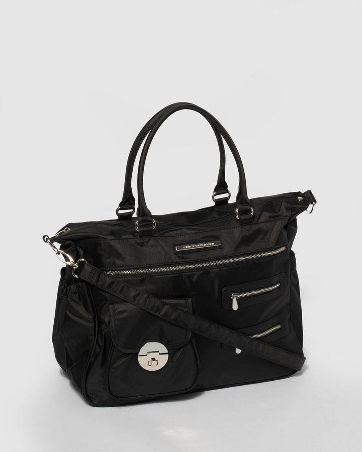 Colette by Colette Hayman Black Pocket And Zip Baby Bag With Silver Hardware