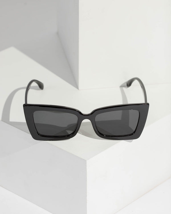 Colette by Colette Hayman Black Pointed Rectangle Cat Eye Sunglasses