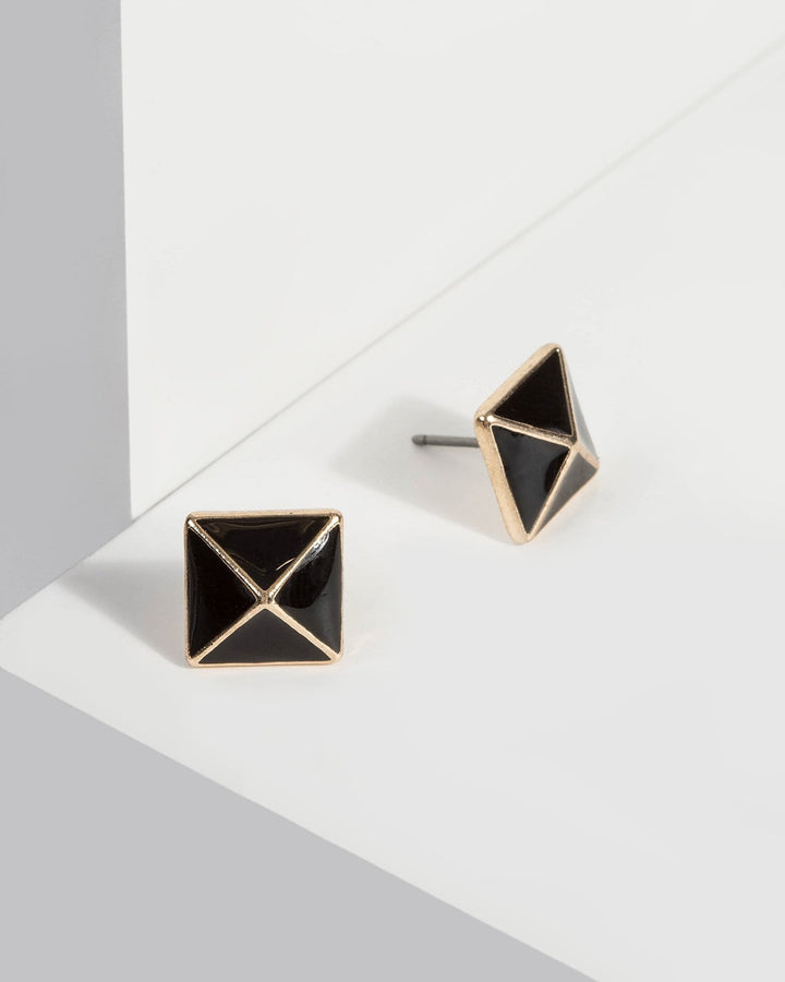 Black Pointed Square Stud Earrings | Earrings