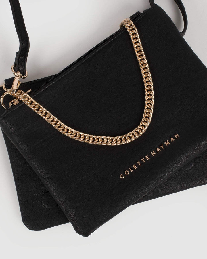 Black Premium Double Peta Crossbody Bag | Crossbody Bags