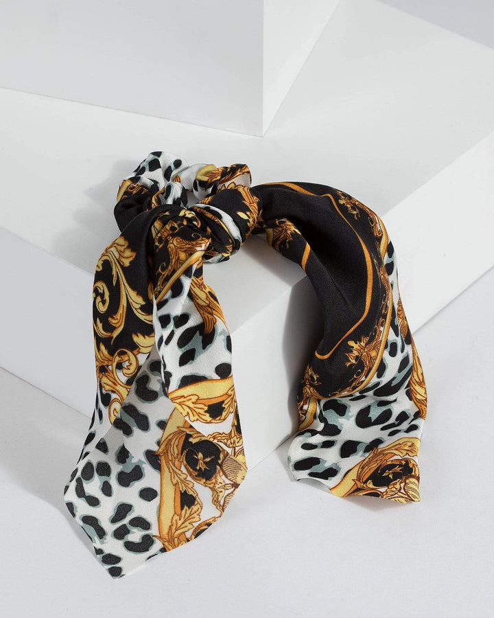 Black Printed Knotted Scrunchie | Accessories