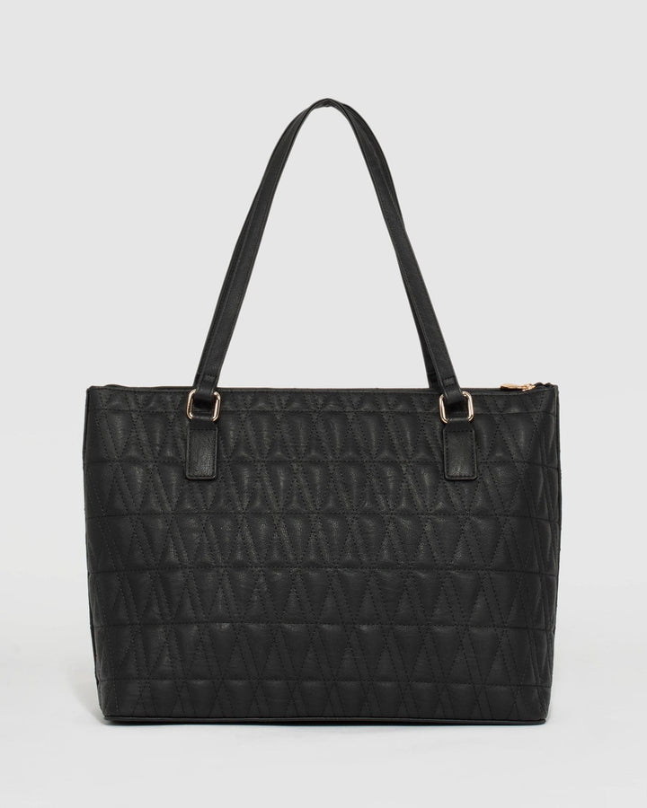 Black Quilted Angelina Tote Bag | Tote Bags