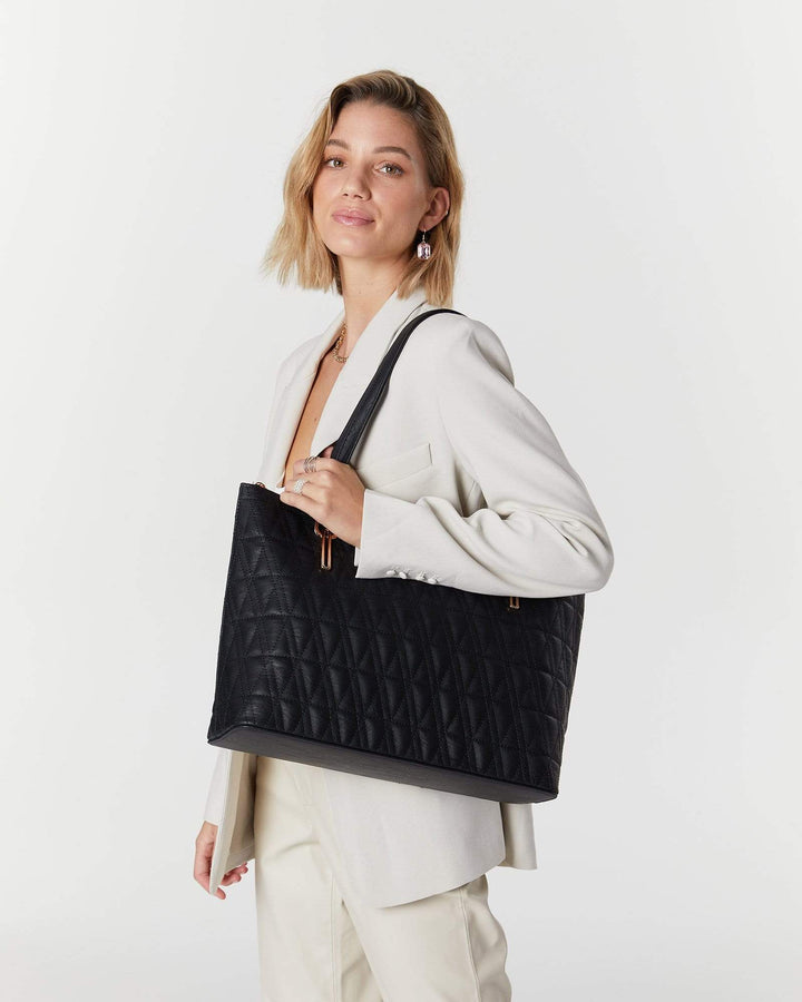 Black Quilted Angelina Tote Bag | Tote Bags