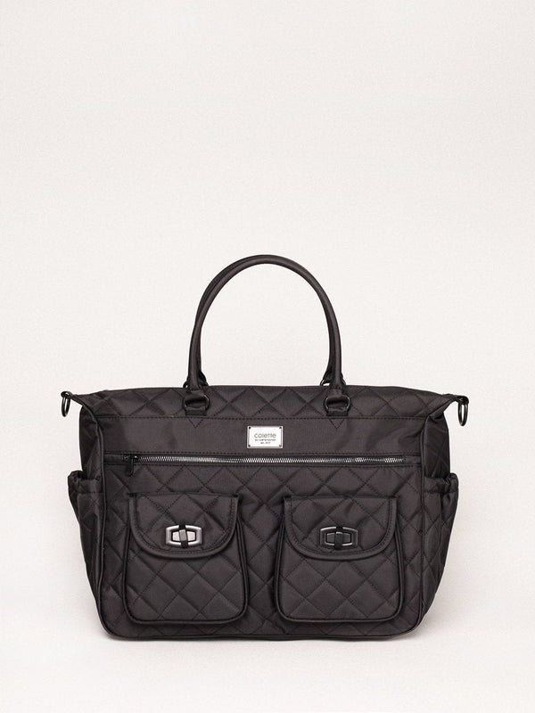 Black Quilted Baby Bag With Matte Black Hardware | Baby Bags
