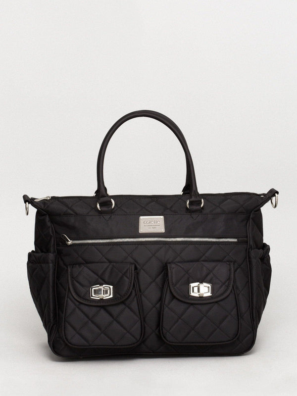 Black Quilted Baby Bag With Silver Hardware | Baby Bags