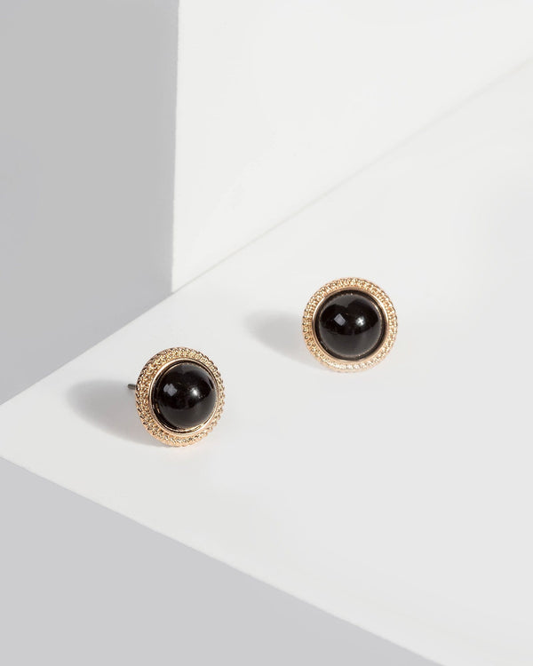 Black Round Stud Coloured Earrings | Earrings
