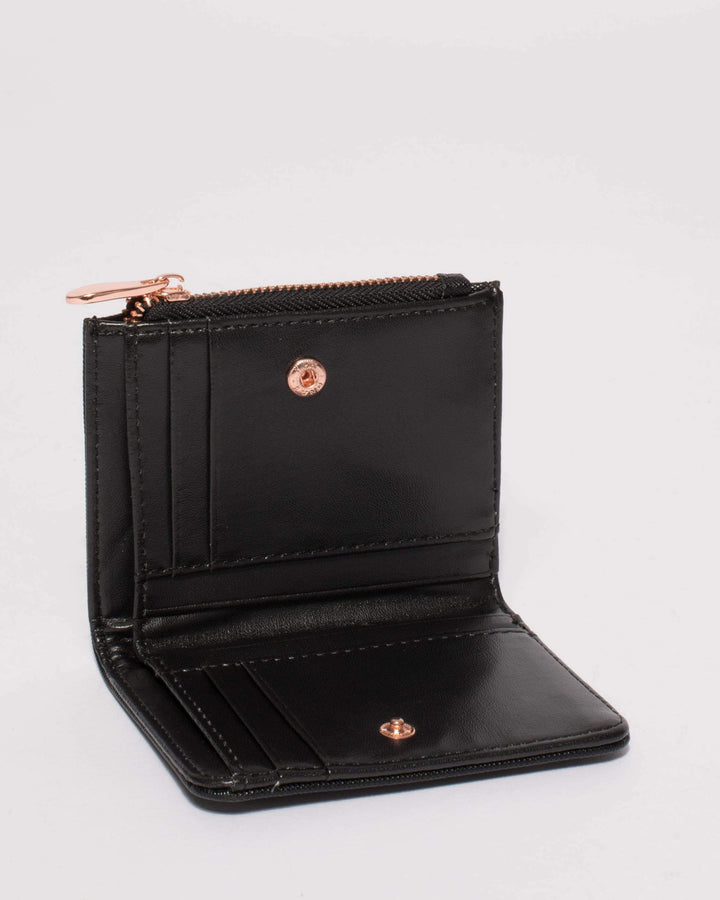 Black Saffiano Han Mini Wallet With Rose Gold Hardware | Wallets