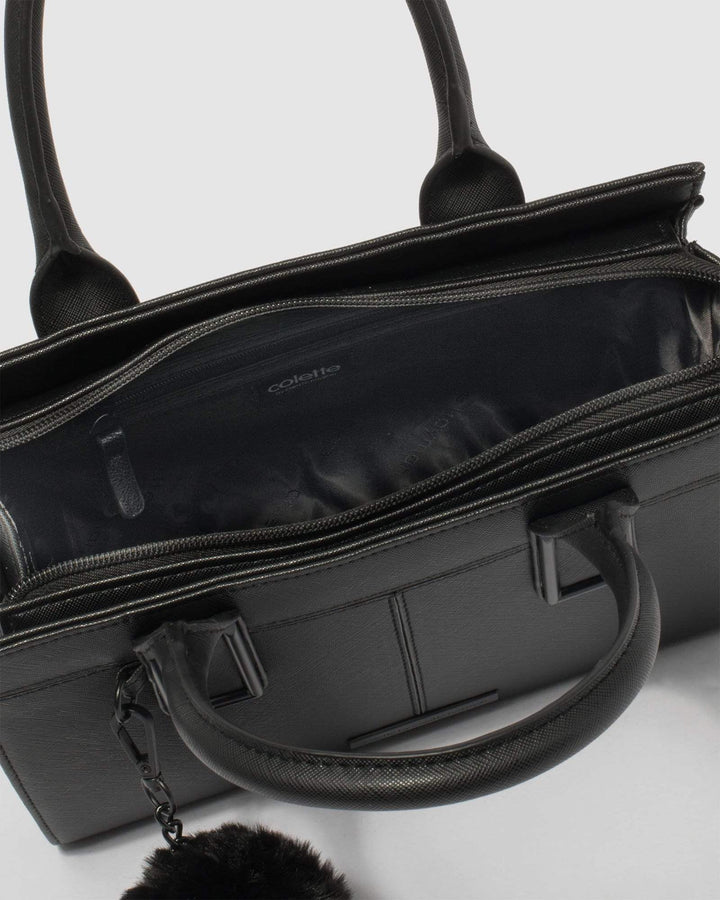 Black Saffiano Stef Pom Pom Mini Bag | Mini Bags