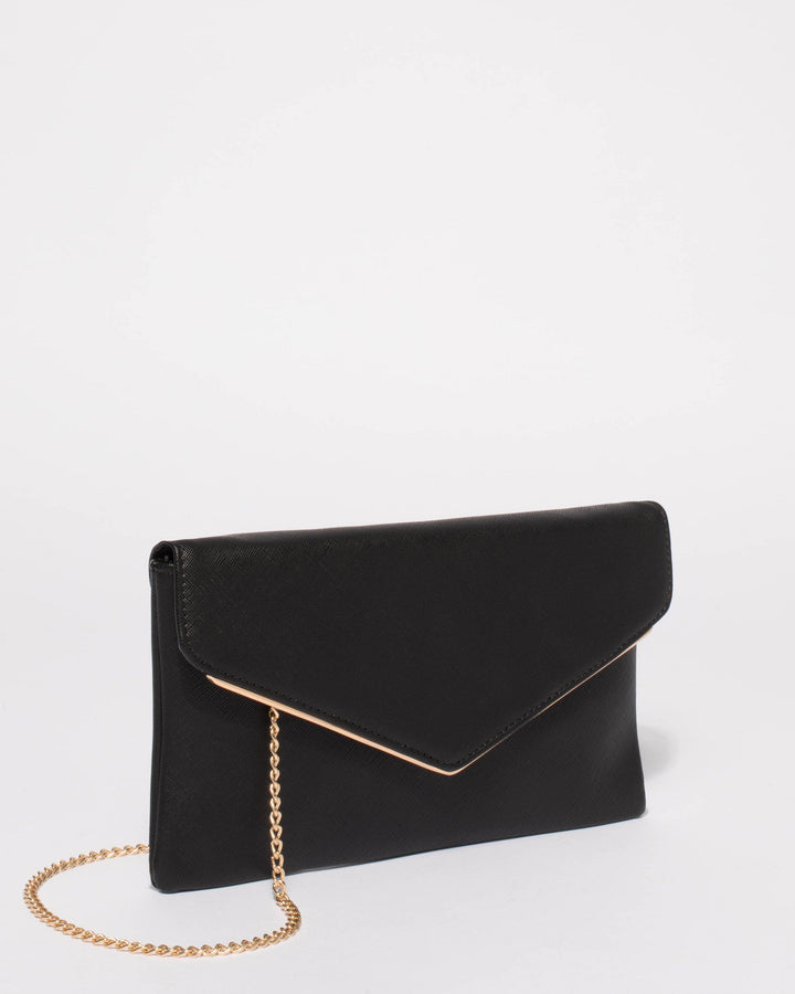 Colette by Colette Hayman Black Samantha Thin Clutch Bag With Gold Hardware