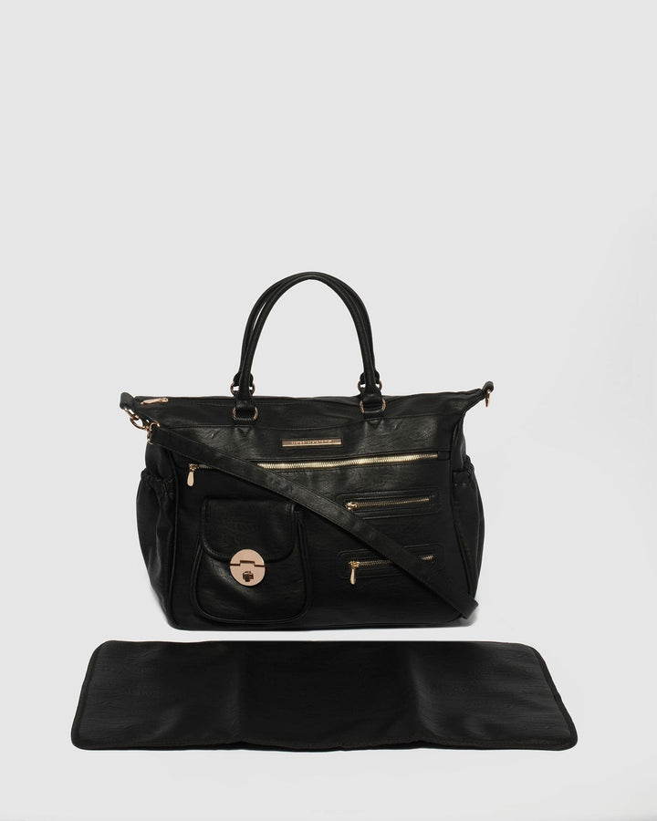 Colette by Colette Hayman Black Smooth Pocket And Zip Baby Bag With Gold Hardware