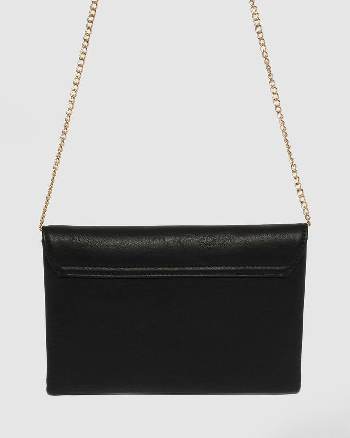 Black Smooth Samantha Clutch Bag With Gold Hardware | Clutch Bags