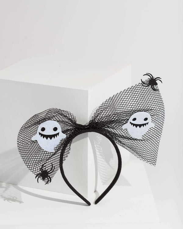 Black Spider And Ghost Bow Headband | Hair Accessories