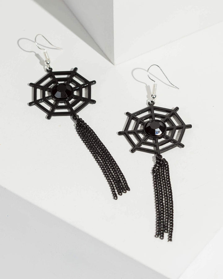 Black Spiderweb Detail Drop Earrings | Earrings