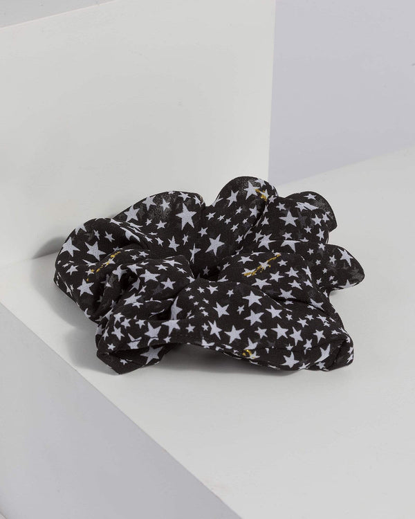 Black Star Printed Scrunchie | Hair Accessories