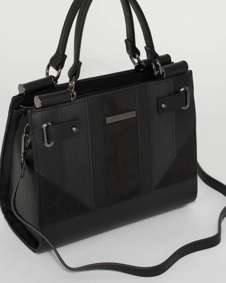 Black Stephanie Panel Square Tote Bag | Tote Bags