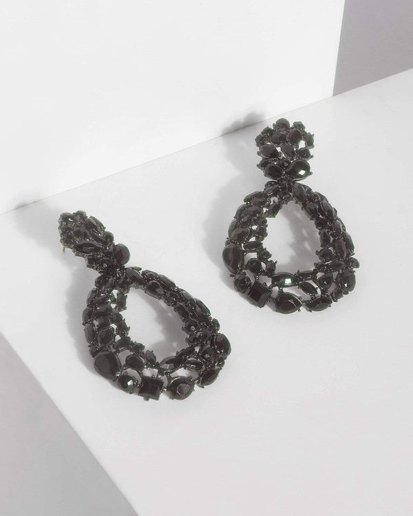 Black Stone Teardrop Statement Earrings | Earrings
