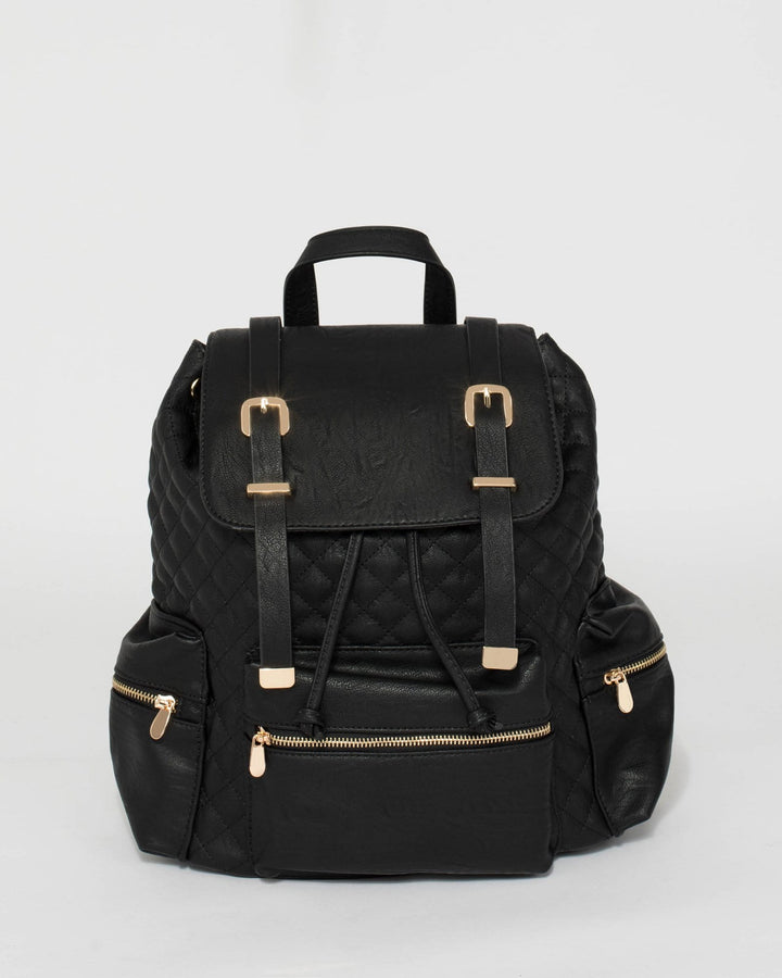 Black Sunny Quilt Buckle Backpack | Backpacks