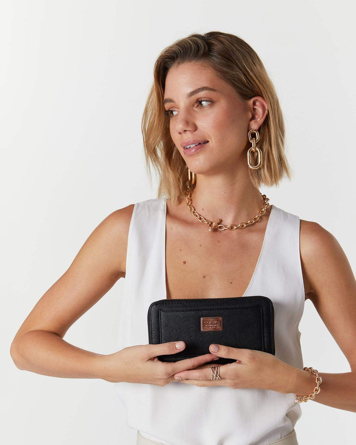 Black Tarryn Wallet With Rose Gold Hardware | Wallets