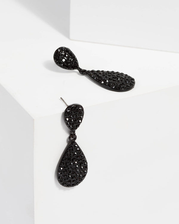 Black Tear Drop Multi Crystal Earrings | Earrings