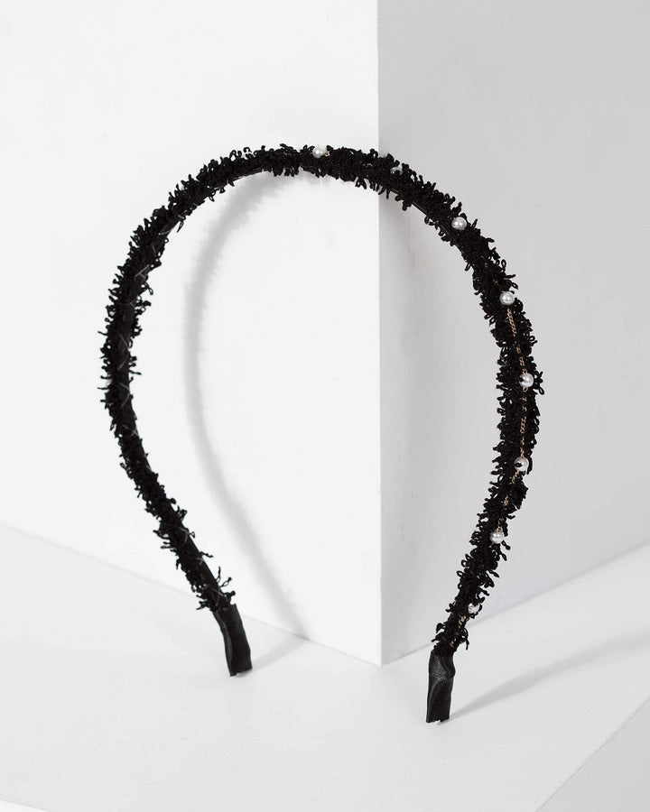 Black Textural Pearl Headband | Accessories
