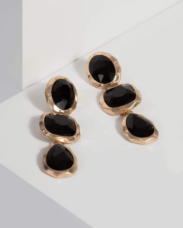 Black Textured Crystal Drop Earrings | Earrings