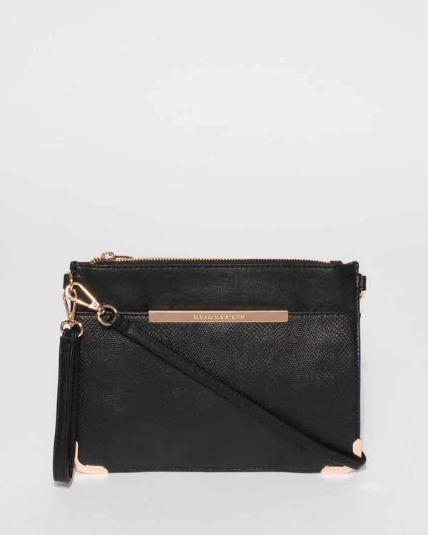 Black Textured Front Pocket Crossbody Bag | Crossbody Bags