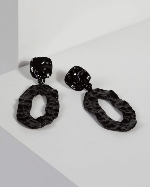 Black Textured Oval Drop Earrings | Earrings