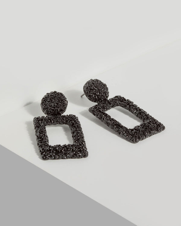 Black Textured Rectangle Drop Earrings | Earrings