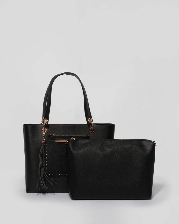 Black Tia Pocket Tote Bag | Tote Bags