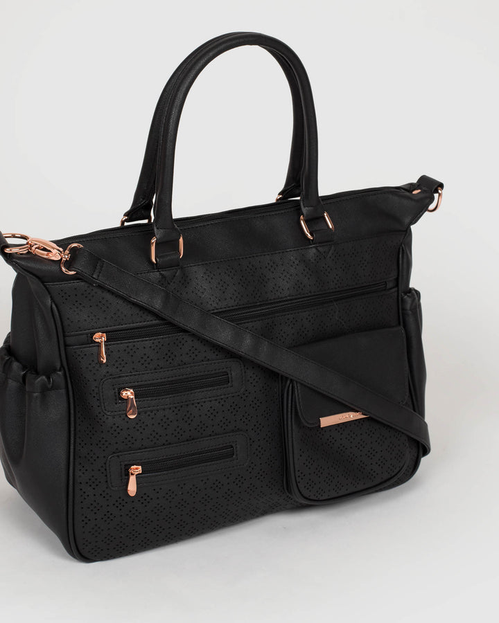 Black Triple Zip Punchout Baby Bag | Baby Bags