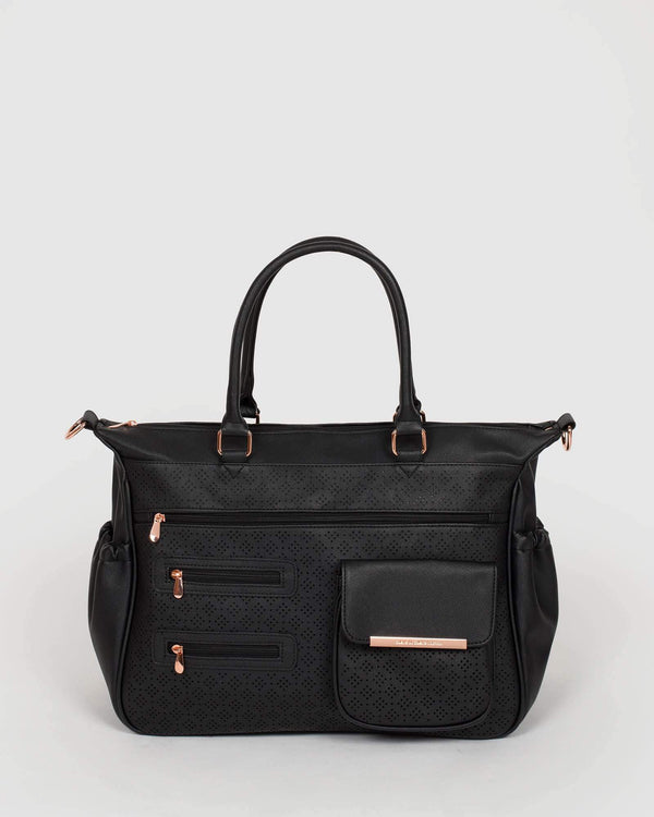 Black Triple Zip Punchout Baby Bag | Baby Bags