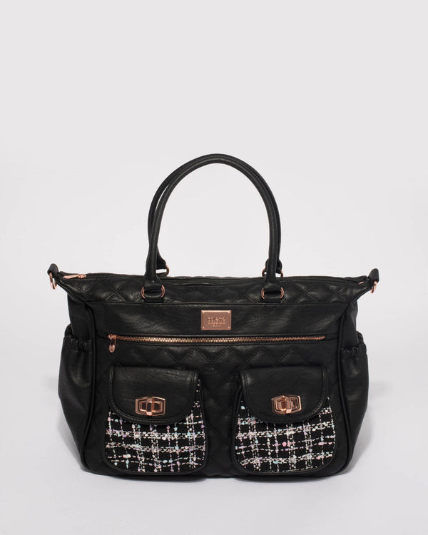 Black Tweed Double Pocket Baby Bag | Baby Bags