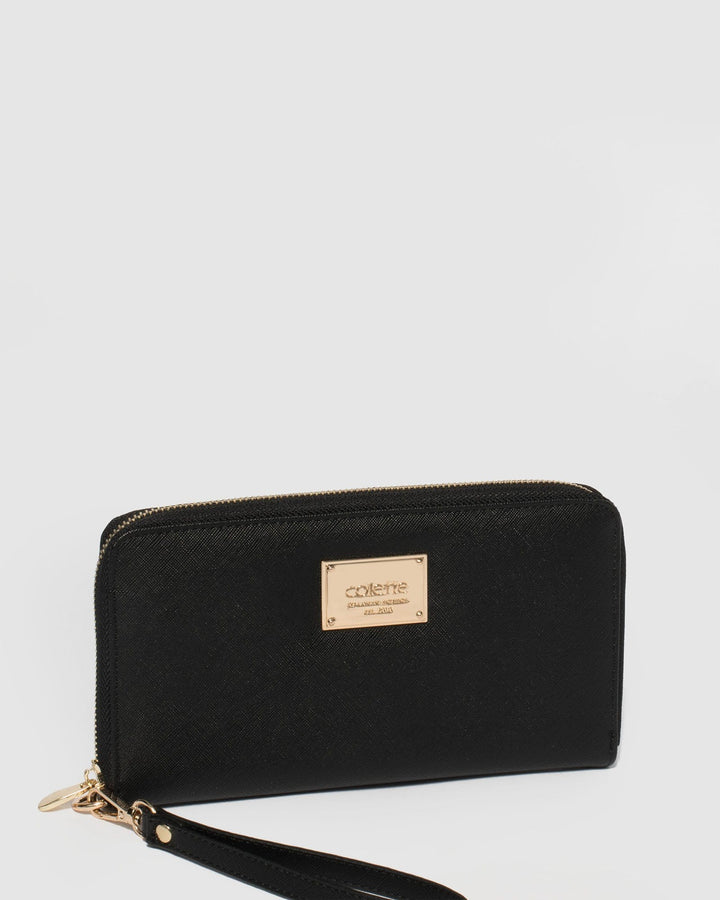 Black Zoe Wristlet Wallet With Gold Hardware | Wallets