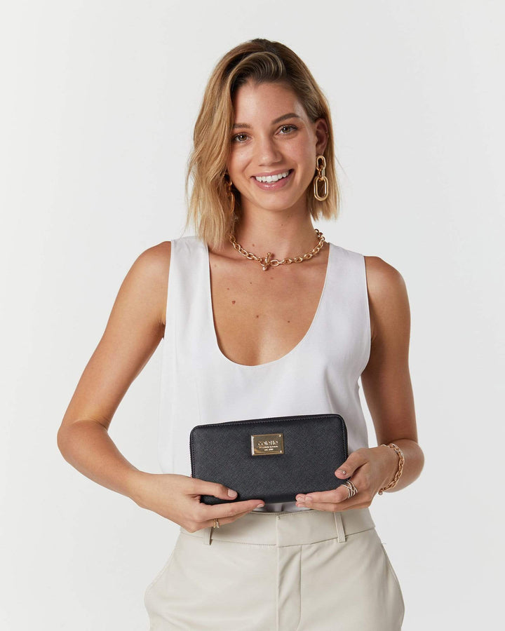 Black Zoe Wristlet Wallet With Gold Hardware | Wallets