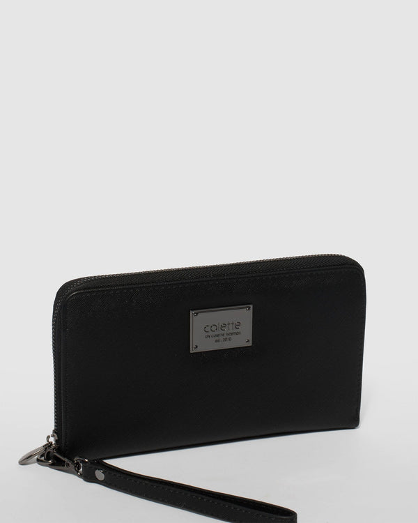 Black Zoe Wristlet Wallet With Gunmetal Hardware | Wallets