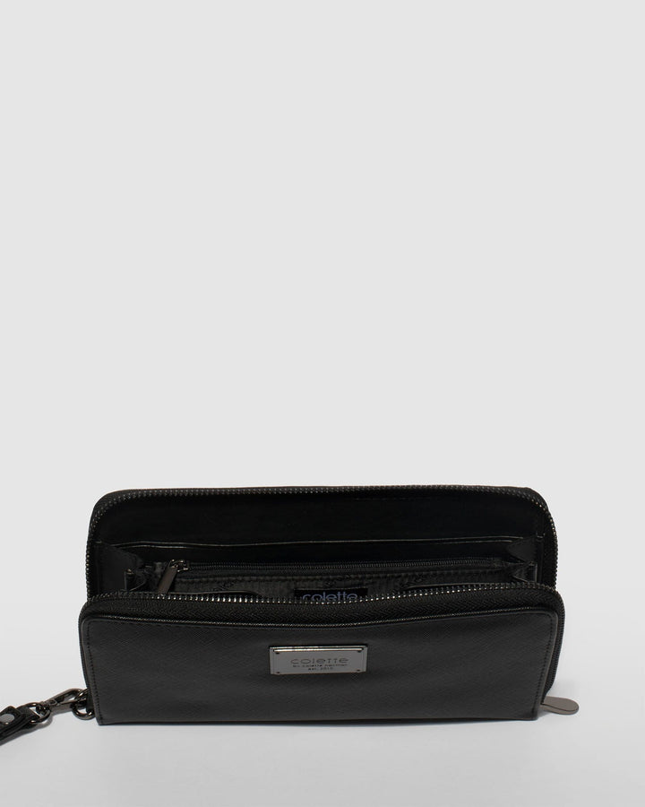 Black Zoe Wristlet Wallet With Gunmetal Hardware | Wallets