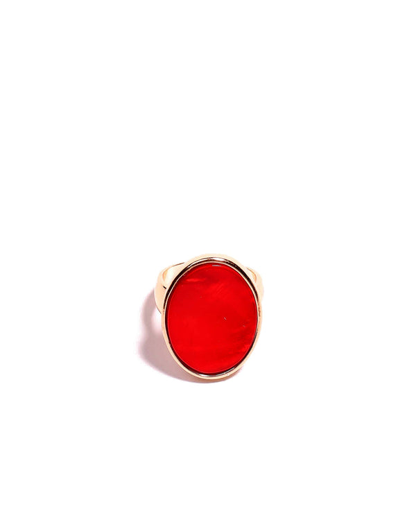 Colette by Colette Hayman Blood Orange Gold Tone Oval Stone Cocktail Ring - Small
