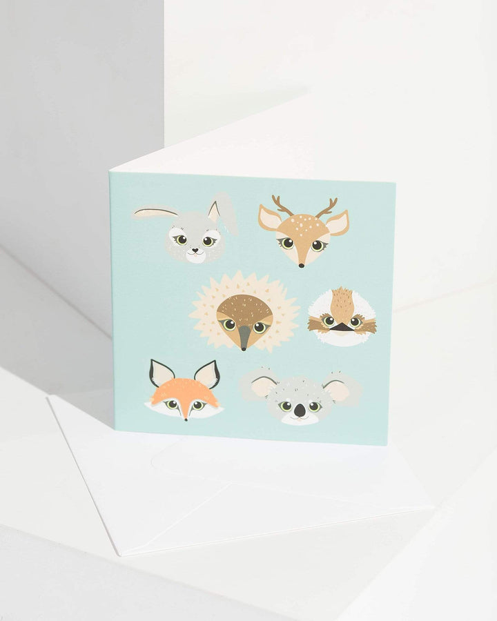 Blue Animal Faces Greeting Card | Gift Ideas