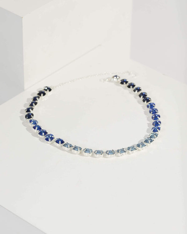 Blue Ascending Round Crystal Necklace | Necklaces