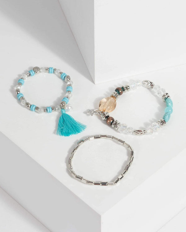Blue Bead And Tassle Pack Bracelets | Wristwear