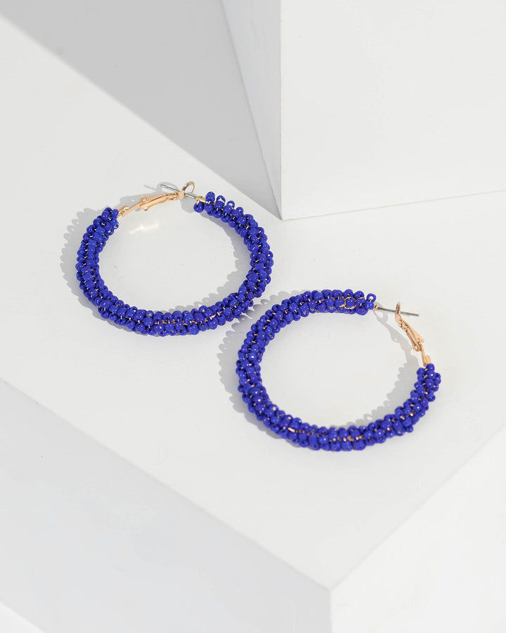 Colette by Colette Hayman Blue Beaded Detail Hoop Earrings