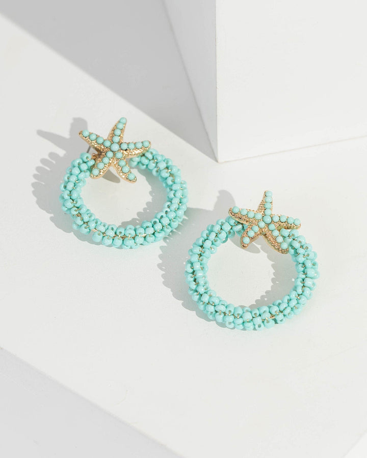 Colette by Colette Hayman Blue Beaded Hoop And Starfish Earrings