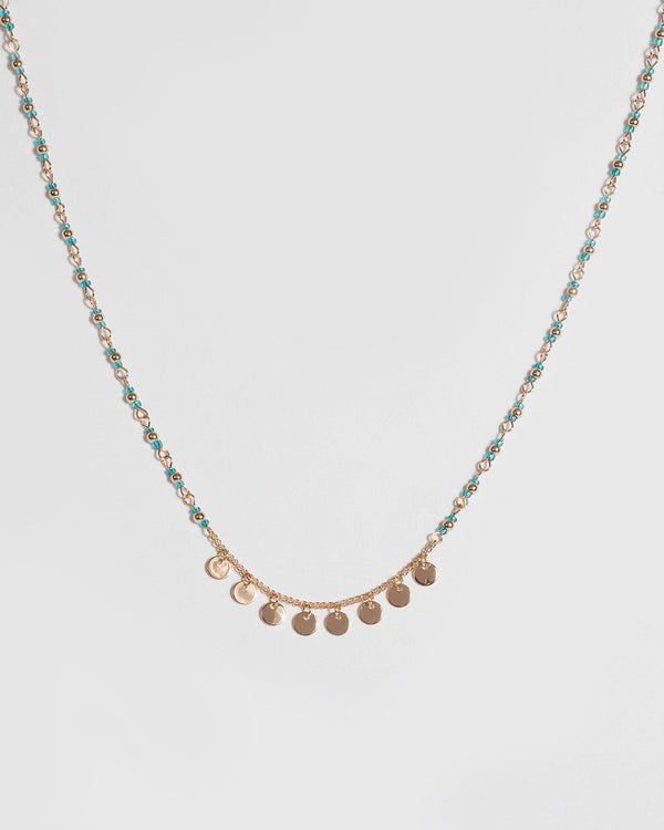 Blue Beaded Mini Disc Necklace | Necklaces