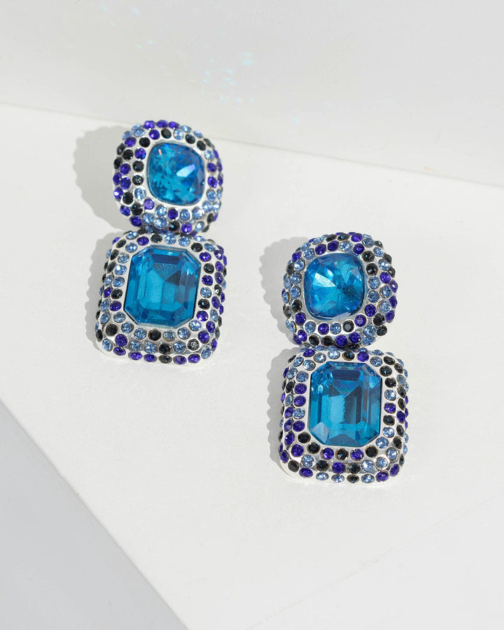 Blue Blue Crystal Encrusted Drop Earrings | Earrings